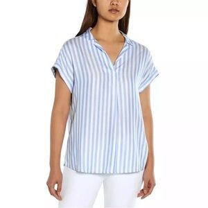 GAP Womens Popover Super Soft Lyocell Blouse blue and white stripe Plus Size XXL